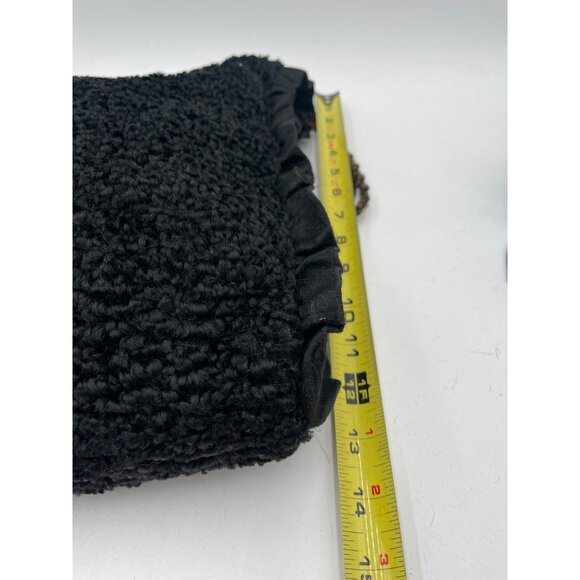 Vintage Victorian Style Poodle Fur Black Textured Hand Muff Warmer Satin Lining - Picture 6 of 6